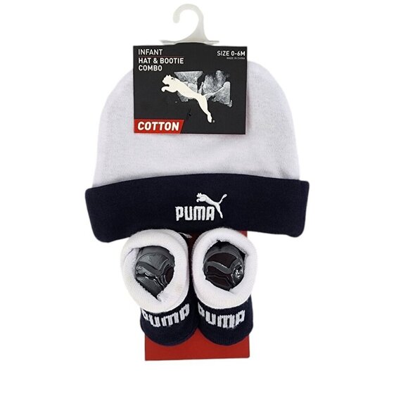 NWT Puma Infant Cotton Hat & Bootie Combo White Blue Baby Size 0-6M - Picture 3 of 7